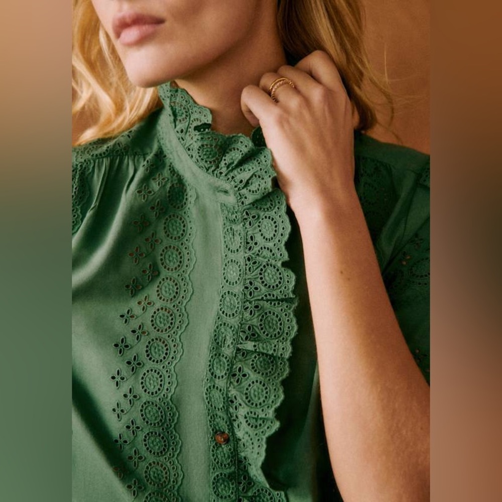 Sézane Dalhia Shirt in Bottle Green FR 36 / US 4 - Picture 3 of 11